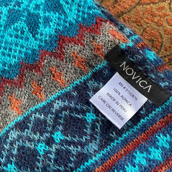 Novica Alpaca Set hat scarf wrist warmer gorgeous turquoise blues snowflake NEW - Picture 6 of 9